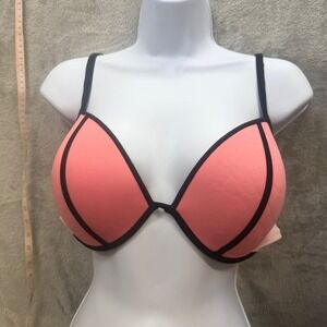 Victorias Secret The Fabulous Bikini Top 36DD Coral Pink Black Colorblock Padded